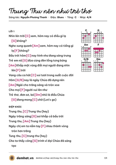 Hợp âm Trung Thu nên như trẻ thơ (Nguyễn Phương Thanh) – bản nhạc PDF trang 1, tông C