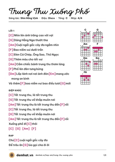Hợp âm Trung Thu Xuống Phố (Shin Hồng Vịnh) – bản nhạc PDF trang 1, tông C