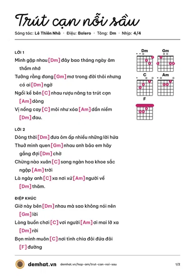 Hợp âm Trút cạn nỗi sầu (Đăng Anh) – bản nhạc PDF trang 1, tông Dm