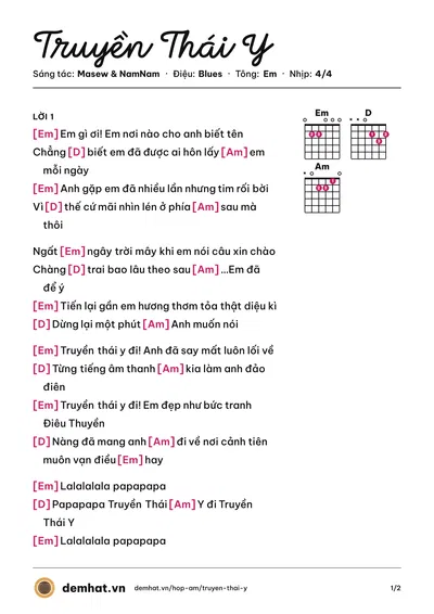 Hợp âm Truyền Thái Y (Ngô Kiến Huy) – bản nhạc PDF trang 1, tông Em