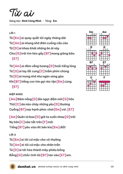 Hợp âm Từ ai (Tuấn Nghĩa) – bản nhạc PDF trang 1, tông Em