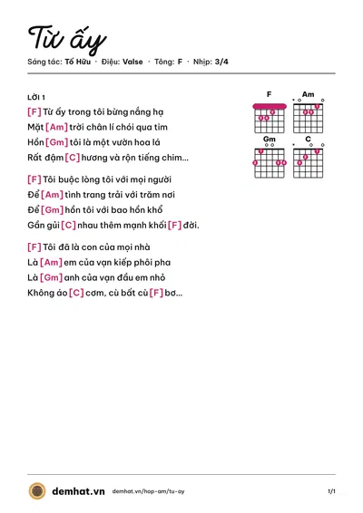 Hợp âm Từ ấy (Khan) – bản nhạc PDF trang 1, tông F