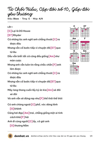 Hợp âm Từ Chối Hiểu, Cặp đôi số 10, Gấp đôi yêu thương – bản nhạc PDF trang 1, tông C