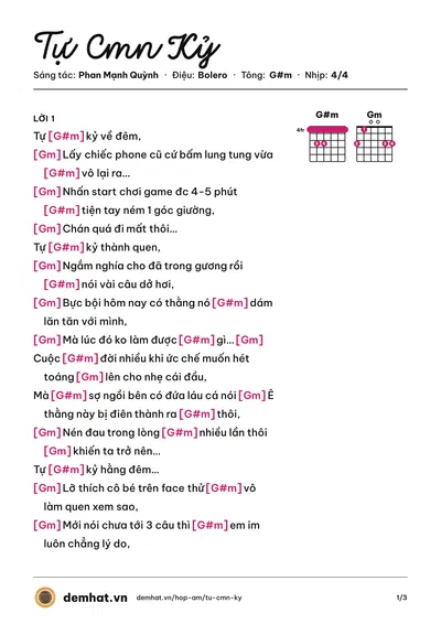 Hợp âm Tự Cmn Kỷ (Phan Mạnh Quỳnh) – bản nhạc PDF trang 1, tông G#m
