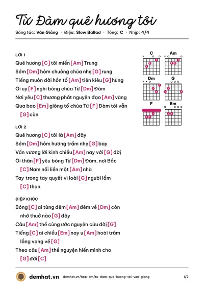 Hợp âm Từ Đàm quê hương tôi (Quang Lê) – bản nhạc PDF trang 1, tông C