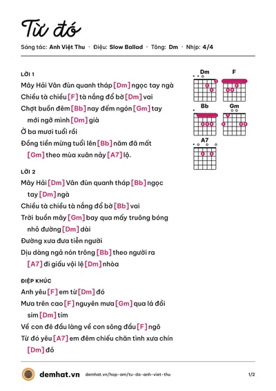 Hợp âm Từ đó (Hằng Phạm) – bản nhạc PDF trang 1, tông Dm