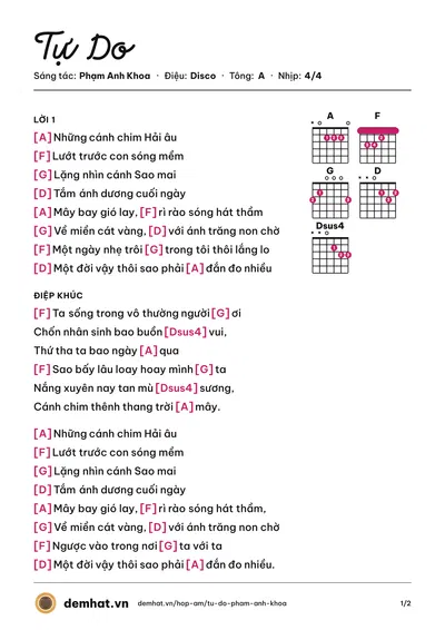 Hợp âm Tự Do (Phạm Anh Khoa) – bản nhạc PDF trang 1, tông A
