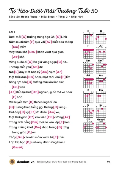 Hợp âm Tự Hào Dưới Mái Trường Tuổi 50 (Hoàng Phong) – bản nhạc PDF trang 1, tông C