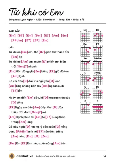 Hợp âm Từ khi có Em (Ôn Vĩnh Quang) – bản nhạc PDF trang 1, tông Em