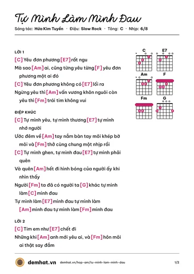 Hợp âm Tự Mình Làm Mình Đau (Cece Trương) – bản nhạc PDF trang 1, tông C