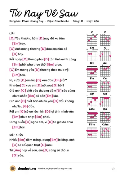 Hợp âm Từ Nay Về Sau (Trịnh Thăng Bình) – bản nhạc PDF trang 1, tông C