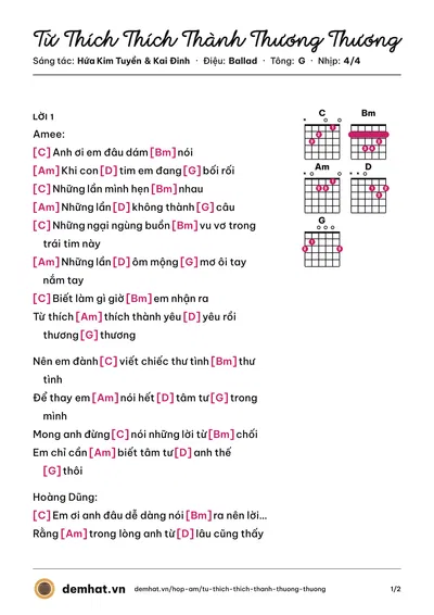Hợp âm Từ Thích Thích Thành Thương Thương (AMEE) – bản nhạc PDF trang 1, tông G