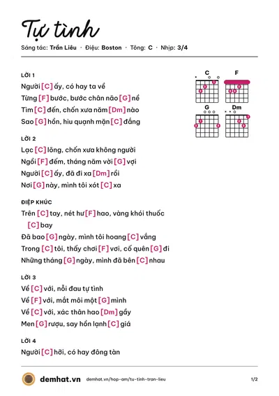 Hợp âm Tự tình (Anh Kim) – bản nhạc PDF trang 1, tông C