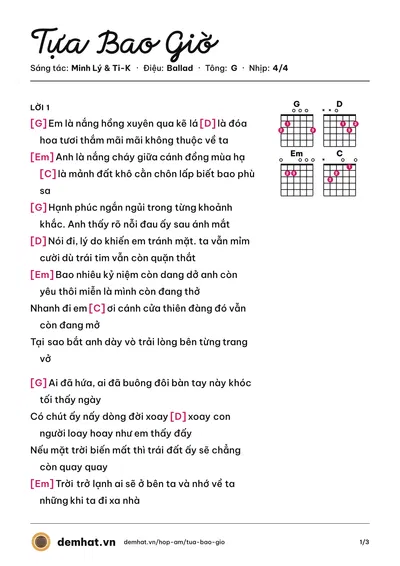 Hợp âm Tựa Bao Giờ (Ti-K) – bản nhạc PDF trang 1, tông G
