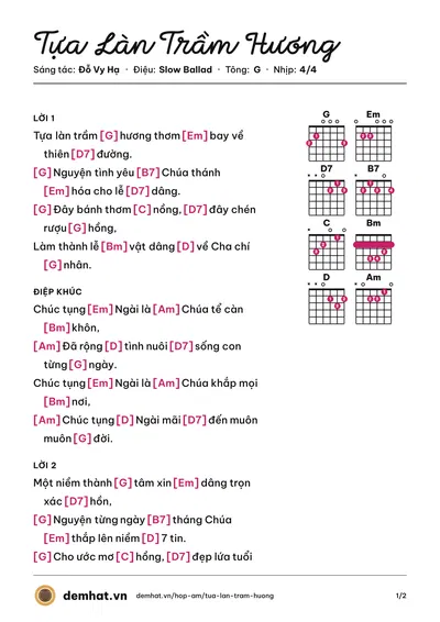 Hợp âm Tựa Làn Trầm Hương (Ca đoàn Mông Triệu) – bản nhạc PDF trang 1, tông G