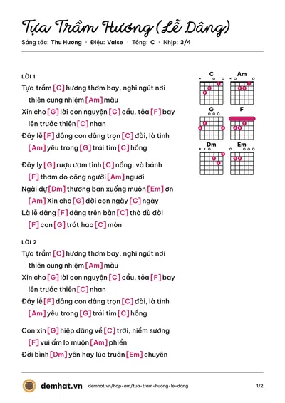 Hợp âm Tựa Trầm Hương (Lễ Dâng) (Lm. JB. Nguyễn Sang) – bản nhạc PDF trang 1, tông C