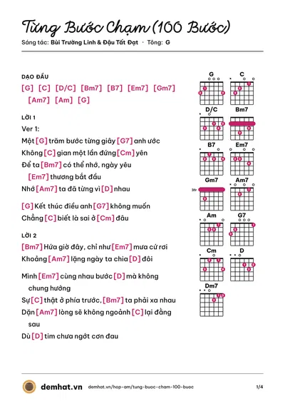 Hợp âm Từng Bước Chạm (100 Bước) (Bùi Trường Linh) – bản nhạc PDF trang 1, tông G