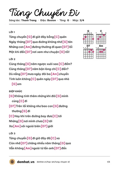 Hợp âm Từng Chuyến Đi (Hồng Tước) – bản nhạc PDF trang 1, tông G