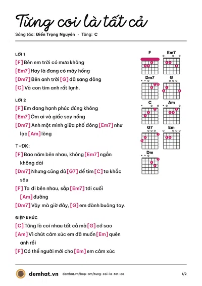 Hợp âm Từng coi là tất cả (Cao Nam Thành) – bản nhạc PDF trang 1, tông C