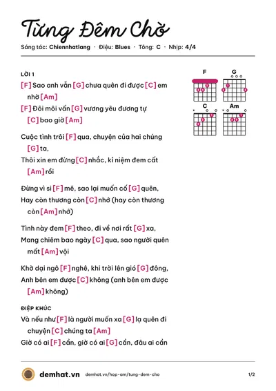 Hợp âm Từng Đêm Chờ (Chiennhatlang) – bản nhạc PDF trang 1, tông C