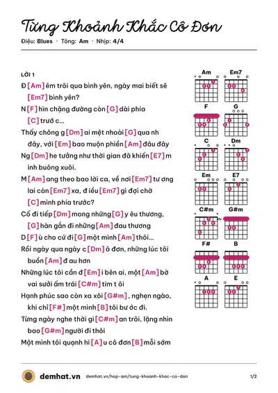 Hợp âm Từng Khoảnh Khắc Cô Đơn (Anh Quốc) – bản nhạc PDF trang 1, tông Am