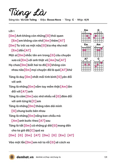 Hợp âm Từng Là (Vũ Cát Tường) – bản nhạc PDF trang 1, tông C