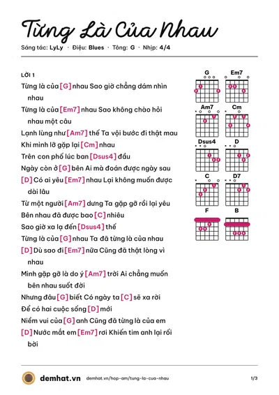 Hợp âm Từng Là Của Nhau (Bảo Anh) – bản nhạc PDF trang 1, tông G