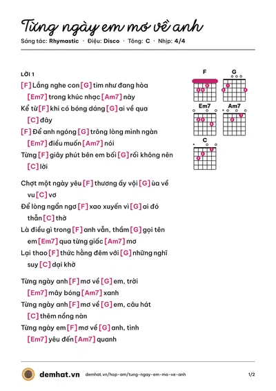 Hợp âm Từng ngày em mơ về anh (Soobin Hoàng Sơn) – bản nhạc PDF trang 1, tông C