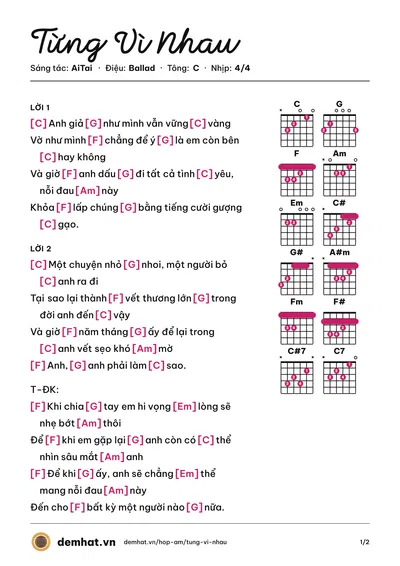 Hợp âm Từng Vì Nhau (Dương Hoàng Yến) – bản nhạc PDF trang 1, tông C