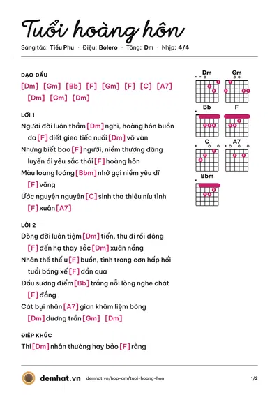 Hợp âm Tuổi hoàng hôn (Kana Ngọc Thúy) – bản nhạc PDF trang 1, tông Dm