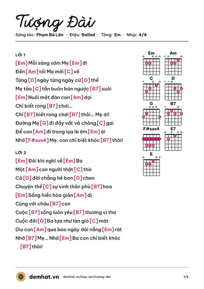 Hợp âm Tượng Đài (Mai Linh) – bản nhạc PDF trang 1, tông Em