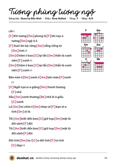 Hợp âm Tương phùng tương ngộ (Thúy Nga) – bản nhạc PDF trang 1, tông F