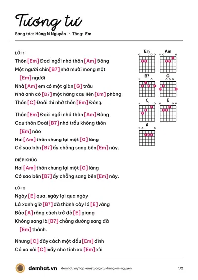 Hợp âm Tương tư (Hùng M Nguyễn) – bản nhạc PDF trang 1, tông Em