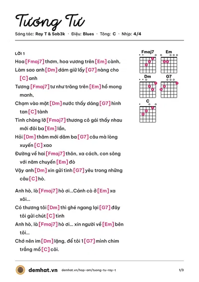 Hợp âm Tương Tư (Sob3k) – bản nhạc PDF trang 1, tông C