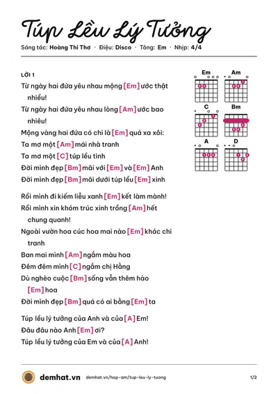 Hợp âm Túp Lều Lý Tưởng (Đan Trường) – bản nhạc PDF trang 1, tông Em