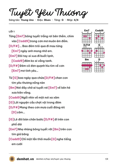 Hợp âm Tuyết Yêu Thương (Dương Trần Nghĩa) – bản nhạc PDF trang 1, tông G
