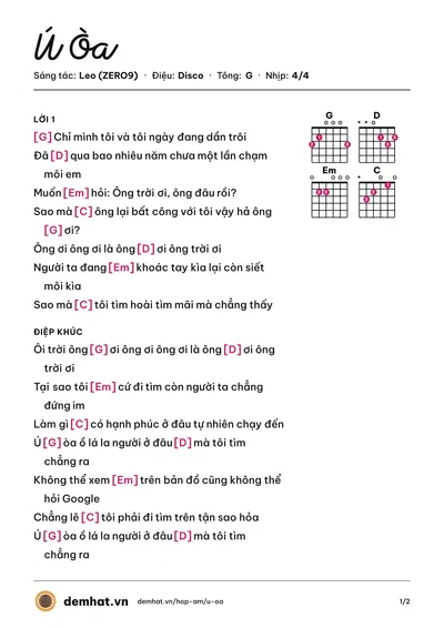 Hợp âm Ú Òa (Leo (ZERO9)) – bản nhạc PDF trang 1, tông G