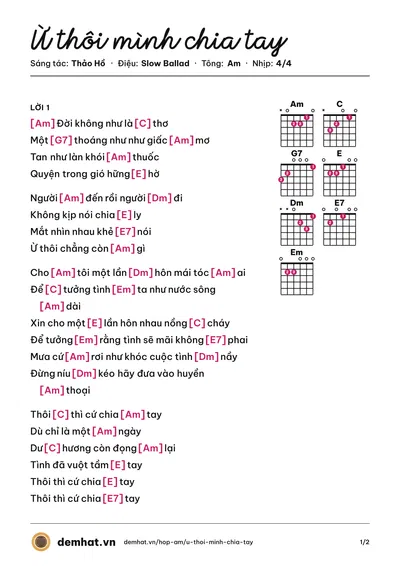 Hợp âm Ừ thôi mình chia tay (Nhất Chi Mai) – bản nhạc PDF trang 1, tông Am