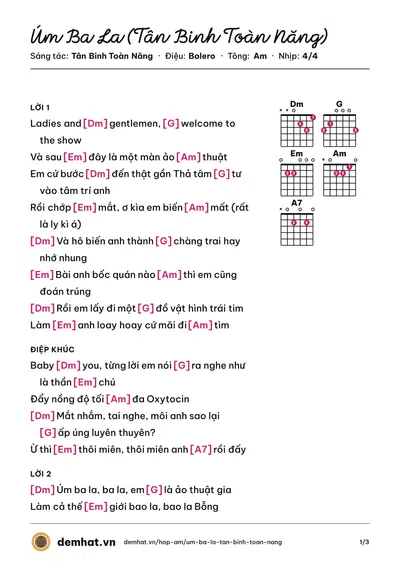Hợp âm Úm Ba La (Tân Binh Toàn Năng) (Swan Nguyễn) – bản nhạc PDF trang 1, tông Am