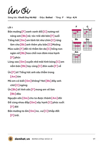 Hợp âm Ún Ơi (Khuất Duy Hà Nội) – bản nhạc PDF trang 1, tông F