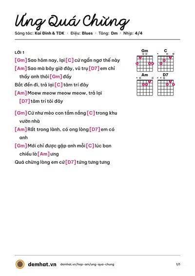 Hợp âm Ưng Quá Chừng (AMEE) – bản nhạc PDF trang 1, tông Dm