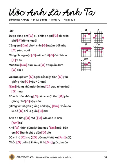 Hợp âm Ước Anh Là Anh Ta (NAM23) – bản nhạc PDF trang 1, tông C