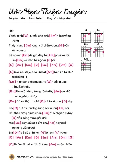 Hợp âm Ước Hẹn Thiện Duyên (Mer) – bản nhạc PDF trang 1, tông C