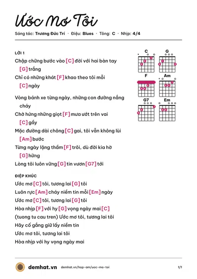 Hợp âm Ước Mơ Tôi (Noo Phước Thịnh) – bản nhạc PDF trang 1, tông C