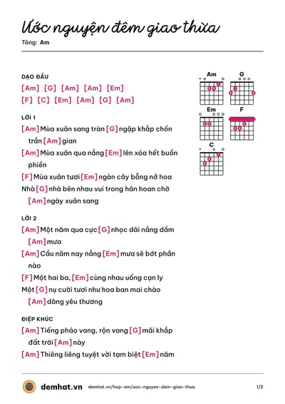 Hợp âm Ước nguyện đêm giao thừa (Thiên Tú) – bản nhạc PDF trang 1, tông Am