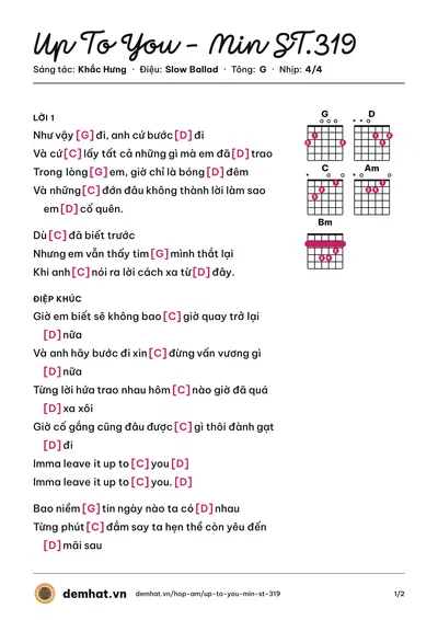 Hợp âm Up To You - Min ST.319 (Min) – bản nhạc PDF trang 1, tông G
