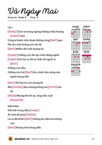 Hợp âm Và Ngày Mai (Dekade) – bản nhạc PDF trang 1, tông C