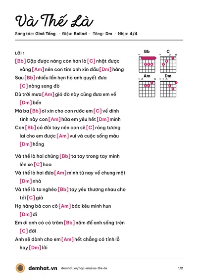Hợp âm Và Thế Là (Ginô Tống) – bản nhạc PDF trang 1, tông Dm
