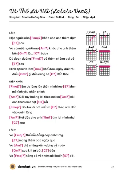 Hợp âm Và Thế Là Hết (Lalala Ver2) (Soobin Hoàng Sơn) – bản nhạc PDF trang 1, tông Fm
