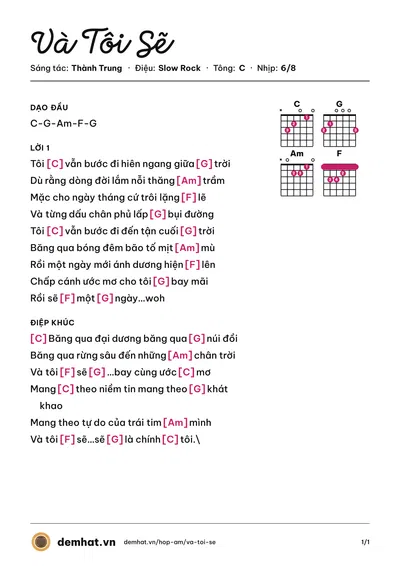 Hợp âm Và Tôi Sẽ (Thành Trung) – bản nhạc PDF trang 1, tông C